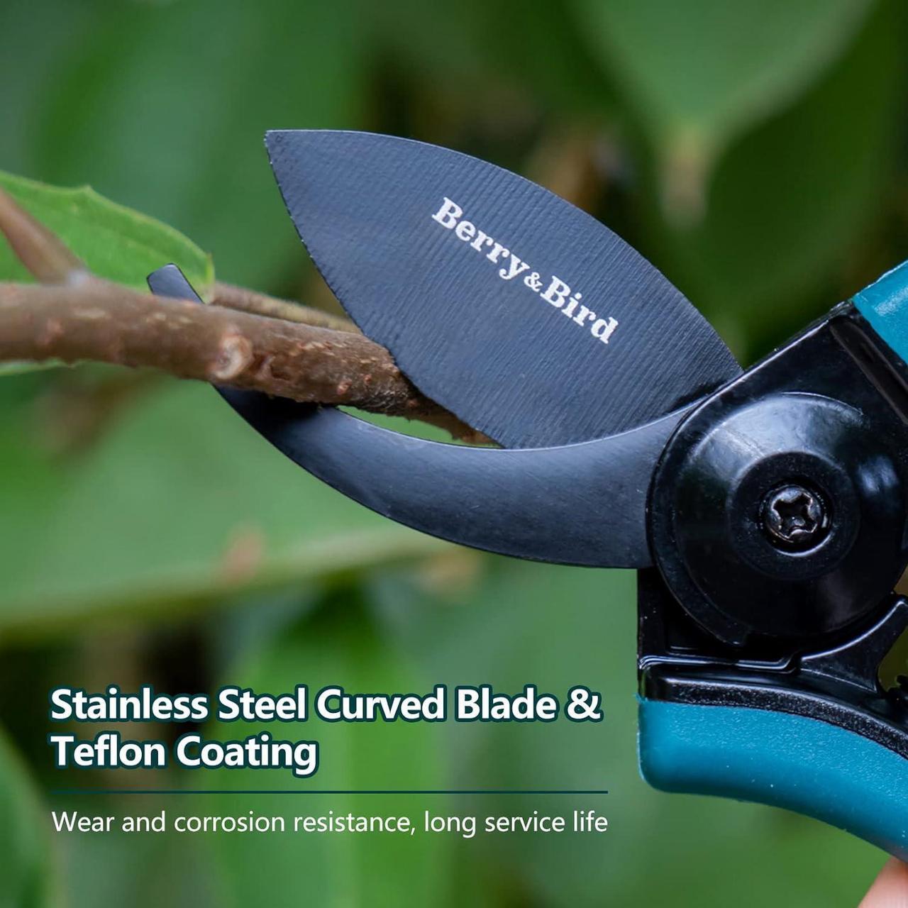Alt view image 3 of 6 - Berry&Bird Garden Clippers, Pruning Scissors with Stainless Steel Teflon Coating Blades and Handle, Plant Clippers Work 3 Times Easier with Spring, Garden Shears for Trimming Rose, Small Stem, Bonsai