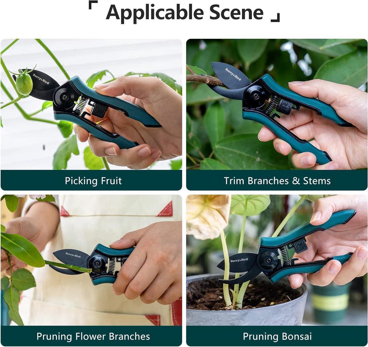 Alt view image 5 of 6 - Berry&Bird Garden Clippers, Pruning Scissors with Stainless Steel Teflon Coating Blades and Handle, Plant Clippers Work 3 Times Easier with Spring, Garden Shears for Trimming Rose, Small Stem, Bonsai