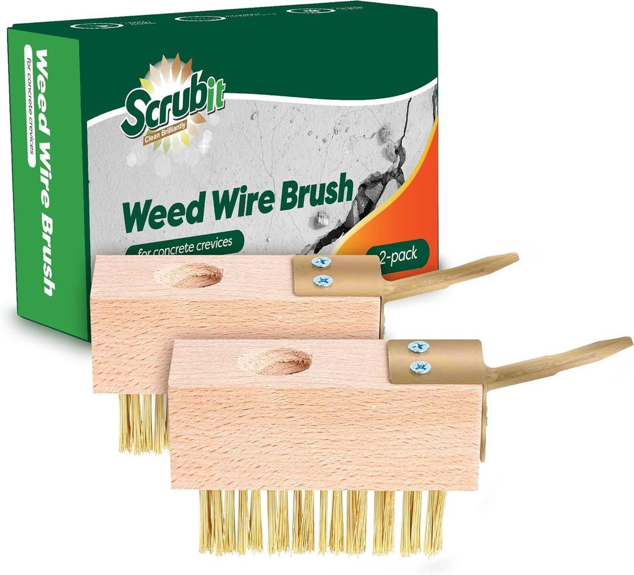 Main image of SCRUBIT Moss & Weed Remover Wired Grout Cleaner Brush, Great for Cleaning Decks, Pavers, Patios & Walkways Weed Scraper & Wire Brush Set, Combo w/2 Brush Heads & Scraping Hook - Grout Remover Tool