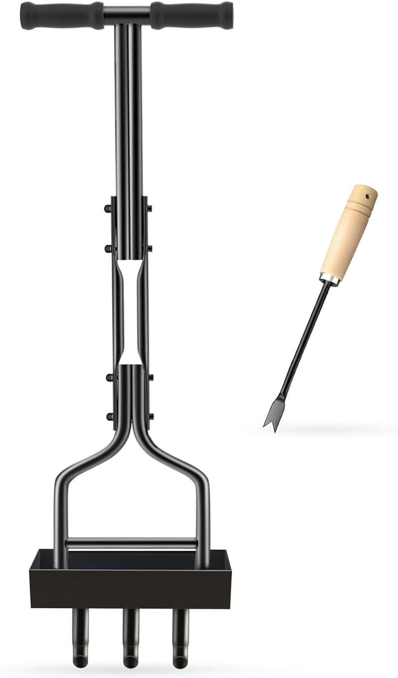 Main image of Manual Lawn Aerator with Tray & 3 Hollow Slots Manual Soil Corer Collector Lawn Plug Core Aeration Tool Heavy Duty Lawn Core for Soils & Lawns Yard Garden, 37.6 inches, Black