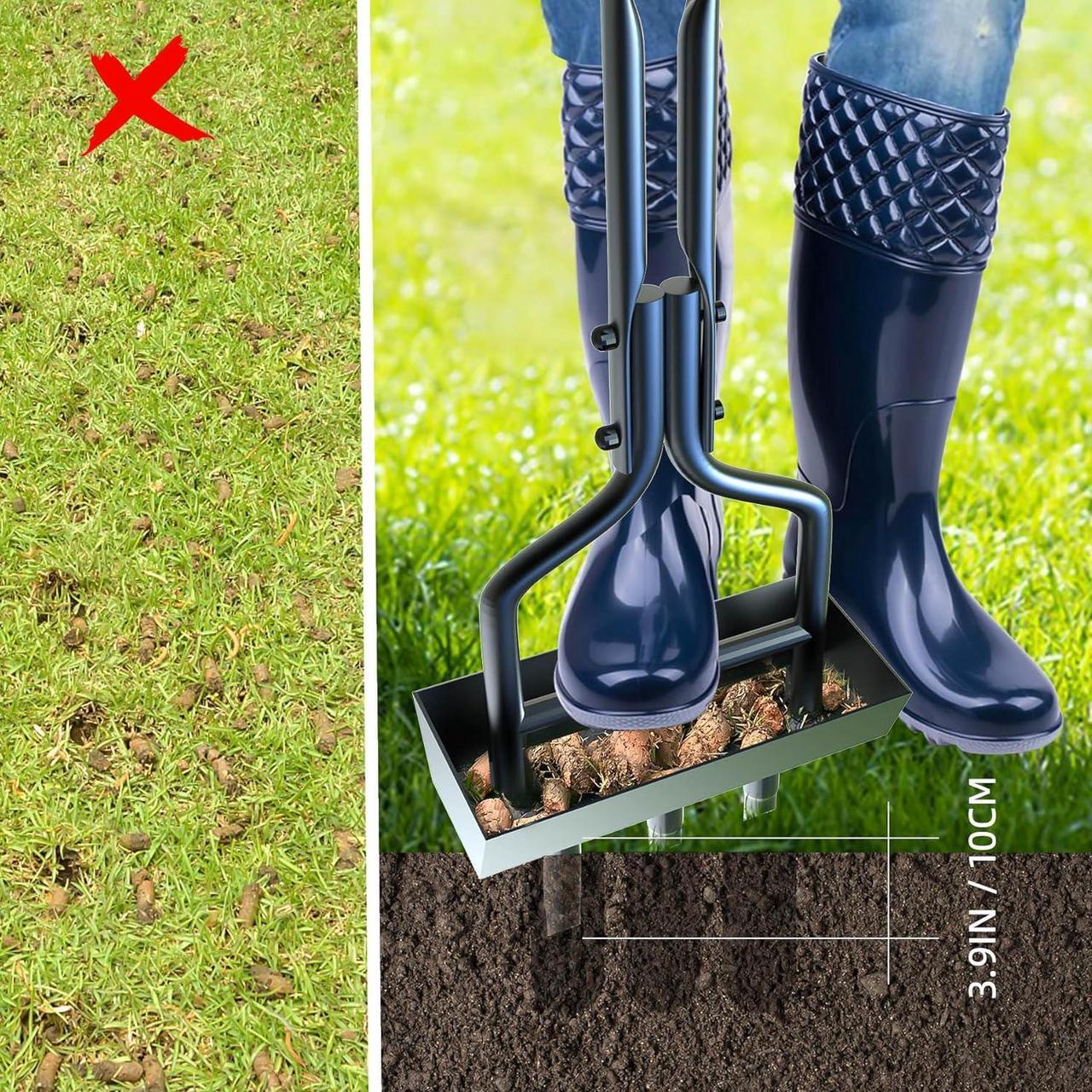 Alt view image 6 of 7 - Manual Lawn Aerator with Tray & 3 Hollow Slots Manual Soil Corer Collector Lawn Plug Core Aeration Tool Heavy Duty Lawn Core for Soils & Lawns Yard Garden, 37.6 inches, Black