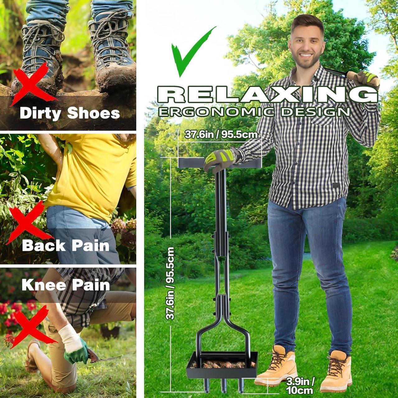 Alt view image 4 of 7 - Manual Lawn Aerator with Tray & 3 Hollow Slots Manual Soil Corer Collector Lawn Plug Core Aeration Tool Heavy Duty Lawn Core for Soils & Lawns Yard Garden, 37.6 inches, Black