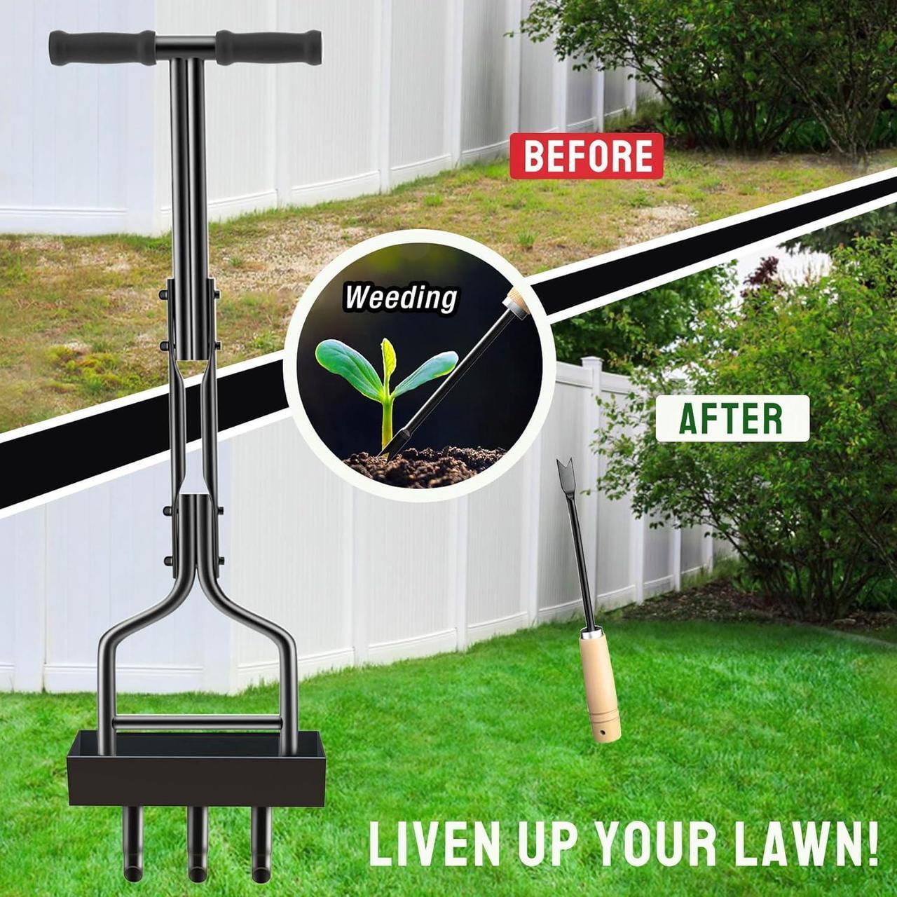 Alt view image 7 of 7 - Manual Lawn Aerator with Tray & 3 Hollow Slots Manual Soil Corer Collector Lawn Plug Core Aeration Tool Heavy Duty Lawn Core for Soils & Lawns Yard Garden, 37.6 inches, Black