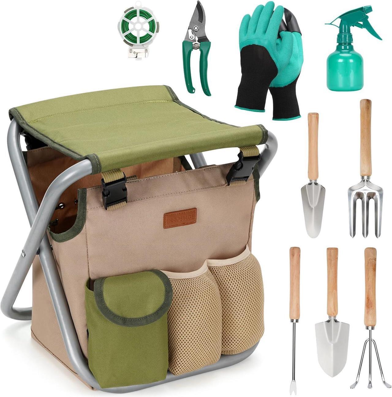 Main image of INNO STAGE 10 Piece Gardening Hand Tools Set with Garden Storage Tote Bag and Seat-Best Garden Tools Kit Organizer Valentine's Day Gifts