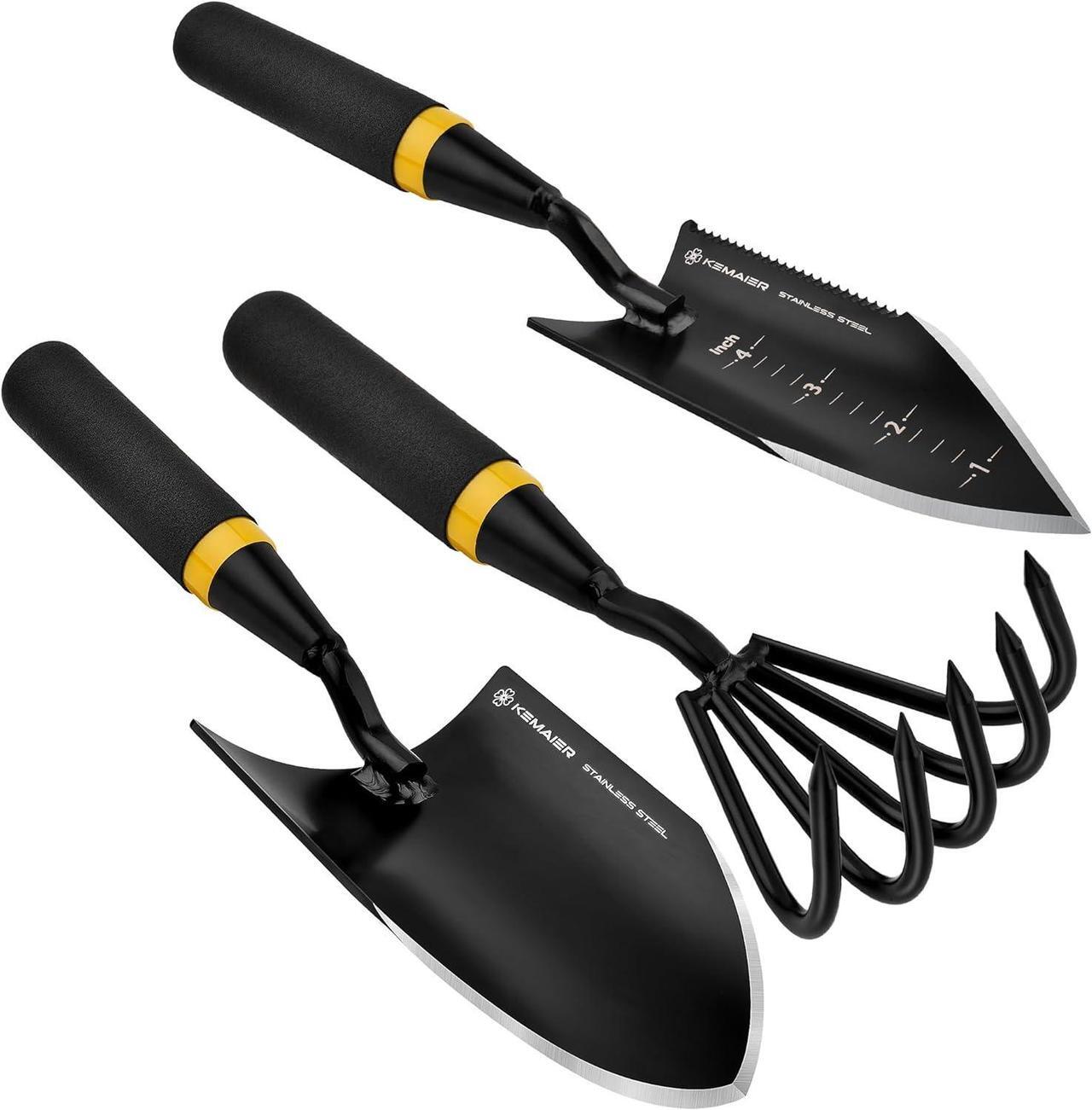 Main image of Heavy Duty Stainless Steel Garden Tool Set - Thoughtfully Crafted for Outdoor Patio Use, Perfect for Both Men and Women. Includes Gardening Trowel, Transplanting Shovel, and Hand Cultivators