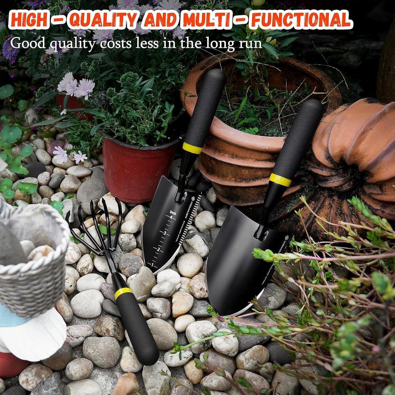 Alt view image 5 of 5 - Heavy Duty Stainless Steel Garden Tool Set - Thoughtfully Crafted for Outdoor Patio Use, Perfect for Both Men and Women. Includes Gardening Trowel, Transplanting Shovel, and Hand Cultivators