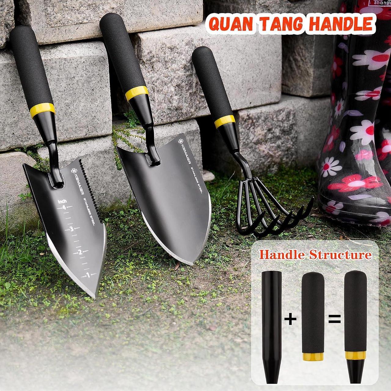 Alt view image 4 of 5 - Heavy Duty Stainless Steel Garden Tool Set - Thoughtfully Crafted for Outdoor Patio Use, Perfect for Both Men and Women. Includes Gardening Trowel, Transplanting Shovel, and Hand Cultivators