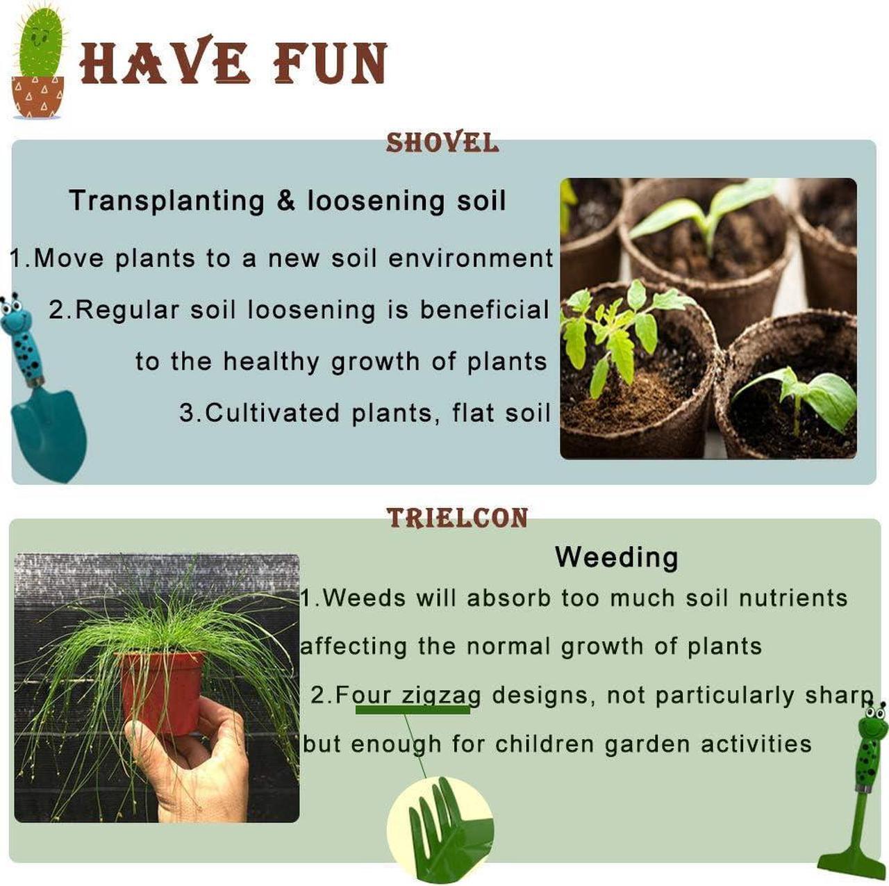 Alt view image 4 of 7 - Kids Gardening Tools Set Metal for Kids Hand Shovel Mini Garden Tools for Kids, Safe Toy Gardening Tools for Soil Planting Digging Transplanting 4 Pieces