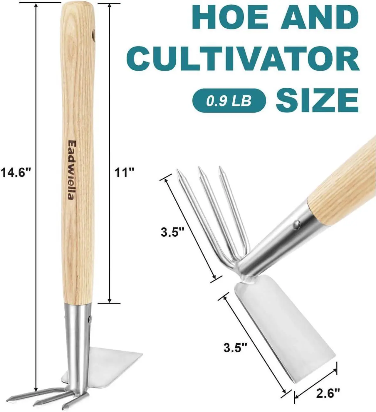 Alt view image 3 of 7 - Hoe and Cultivator Garden Rake Hand Tiller Tool Wood Handle Double Sided Cultivator Versatile Tool for Digging,Loosening Soil,Weeding,Breaking Up Soil,Cultivating,Preparing Seedbeds Combination Garden