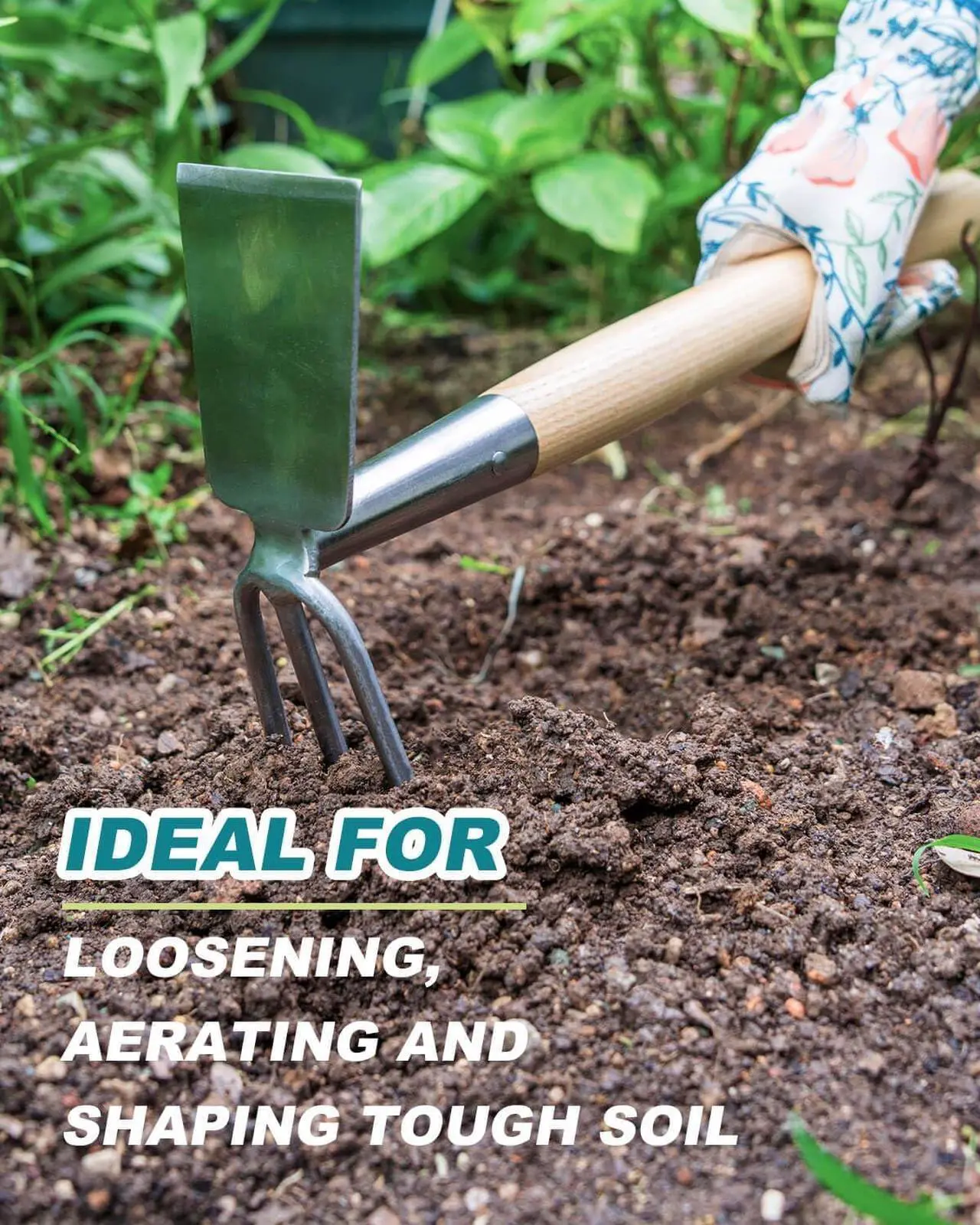 Alt view image 4 of 7 - Hoe and Cultivator Garden Rake Hand Tiller Tool Wood Handle Double Sided Cultivator Versatile Tool for Digging,Loosening Soil,Weeding,Breaking Up Soil,Cultivating,Preparing Seedbeds Combination Garden