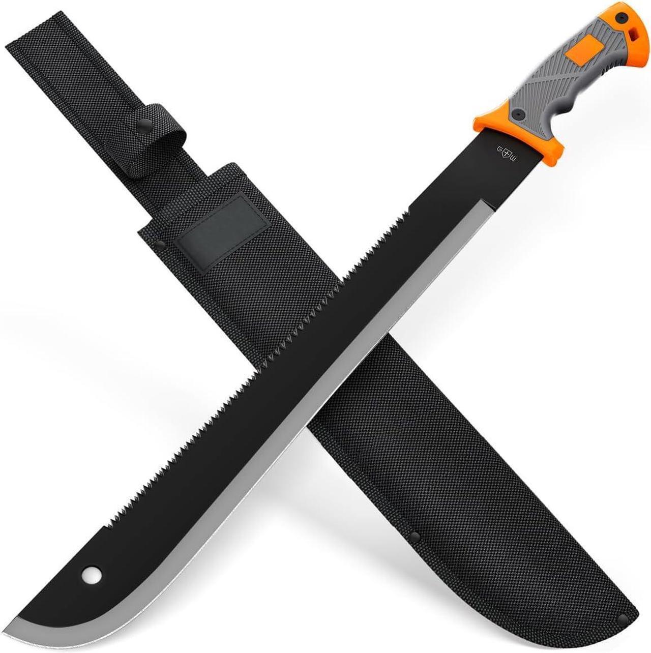 Main image of Machete with Saw - 25 Heavy Duty Tool & Sheath - Ergonomic No-Slip Handle - Survival Knife with Serrated Blade - Machetes for Bushcraft Outdoor Hunting Garden Cutting Trees and Yard Work
