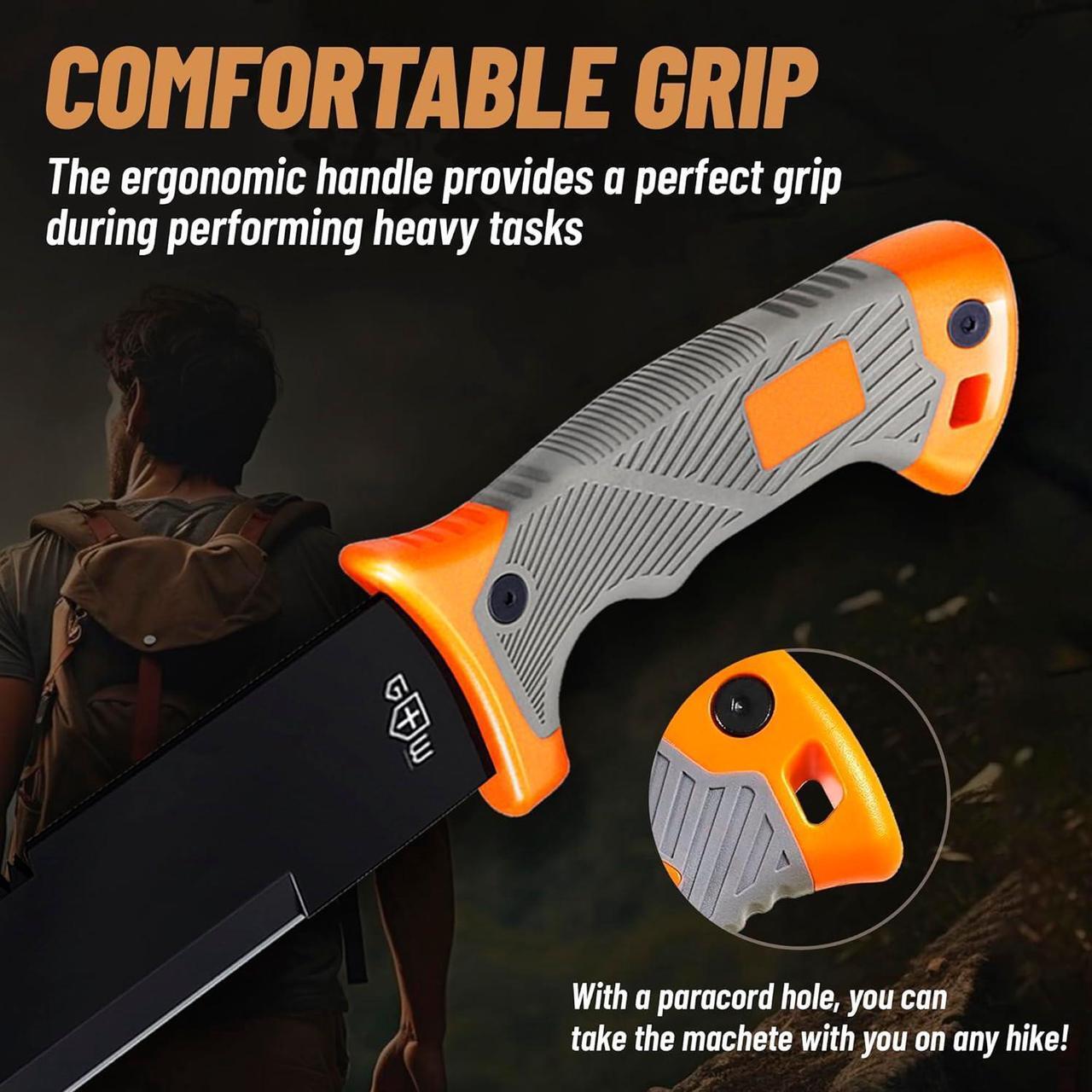 Alt view image 5 of 7 - Machete with Saw - 25 Heavy Duty Tool & Sheath - Ergonomic No-Slip Handle - Survival Knife with Serrated Blade - Machetes for Bushcraft Outdoor Hunting Garden Cutting Trees and Yard Work