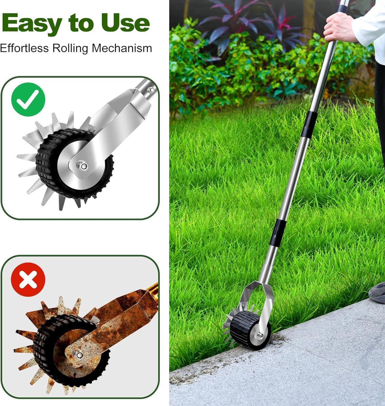 Alt view image 3 of 7 - Wheel Rotary Edger Lawn Tool, Manual Grass Edger Trimmer with Adjustable 31.5-60 Inch Stainless Steel Handle, Weed Edger for Sidewalks, Driveways, Garden, Yard, Landscaping, Ergonomic