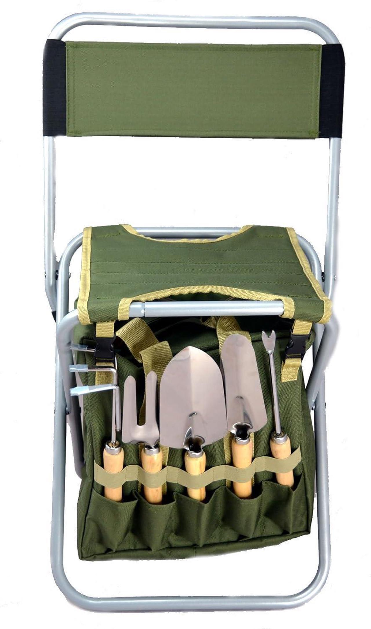 Alt view image 7 of 7 - 10-Piece Gardening Tool Set with Zippered Detachable Tote and Folding Stool Seat with Backrest