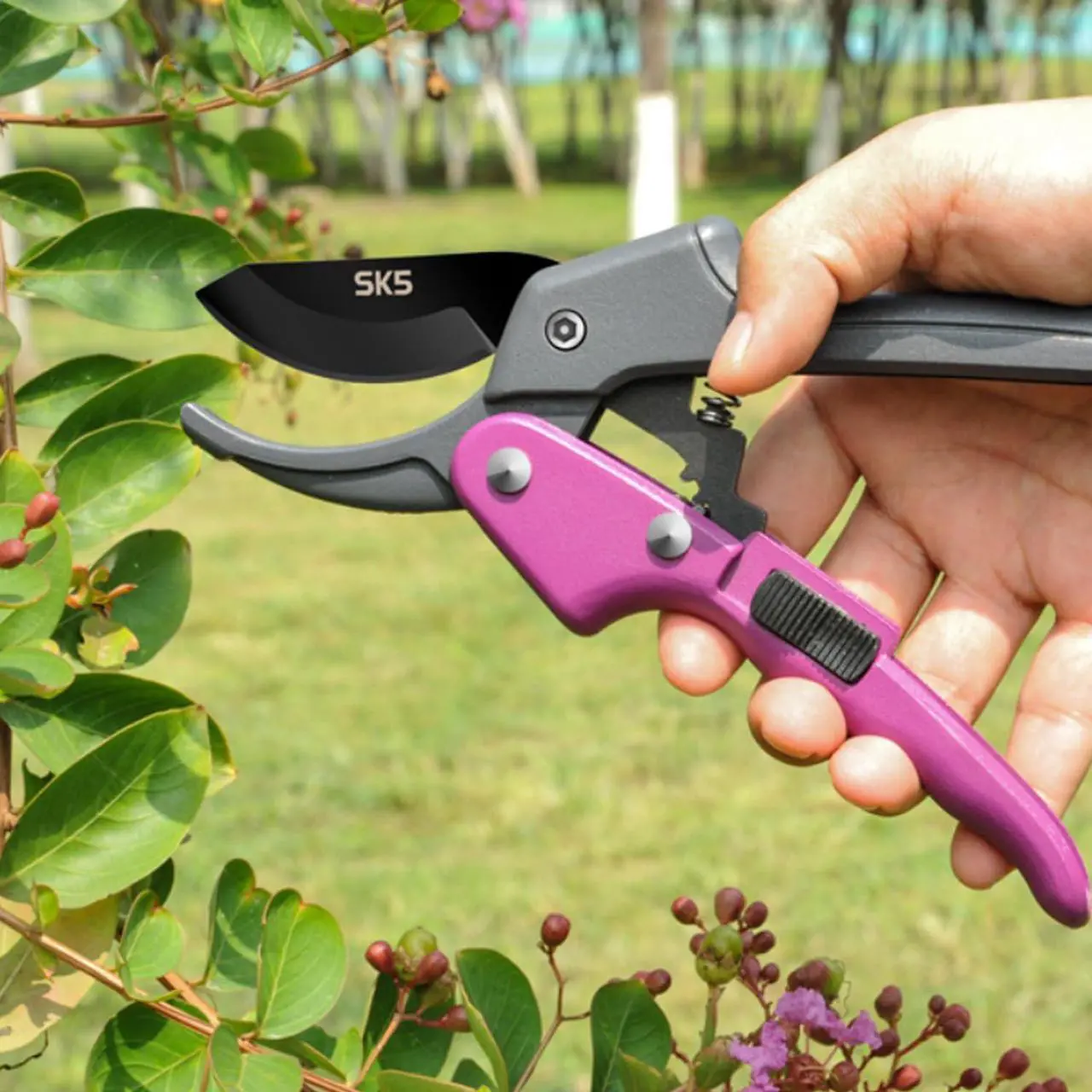 Alt view image 2 of 7 - Premium 8 inch garden clippers, 3 Times Easy to Work, Arthritis Weak Hand Snips (Pulley lever -pruners- Purple)