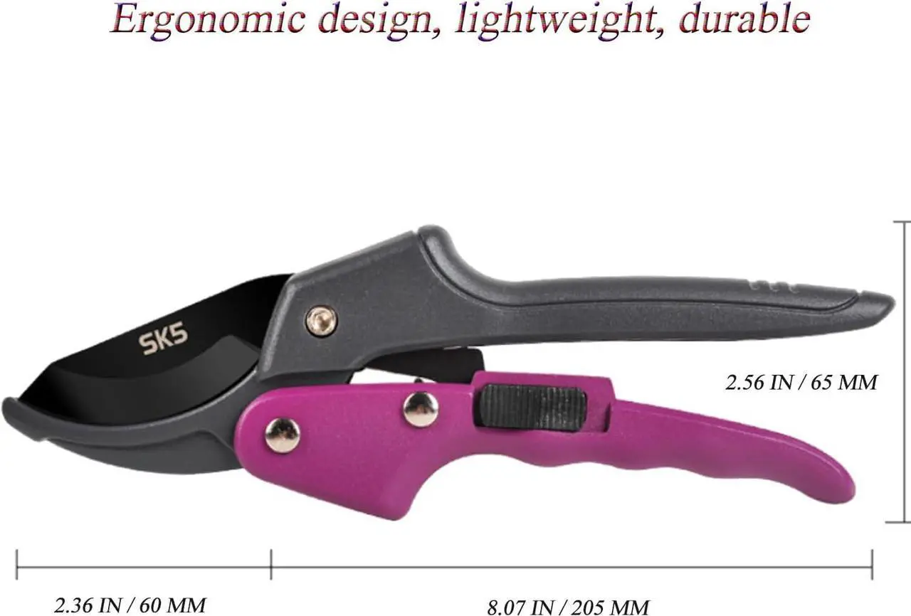 Alt view image 3 of 7 - Premium 8 inch garden clippers, 3 Times Easy to Work, Arthritis Weak Hand Snips (Pulley lever -pruners- Purple)