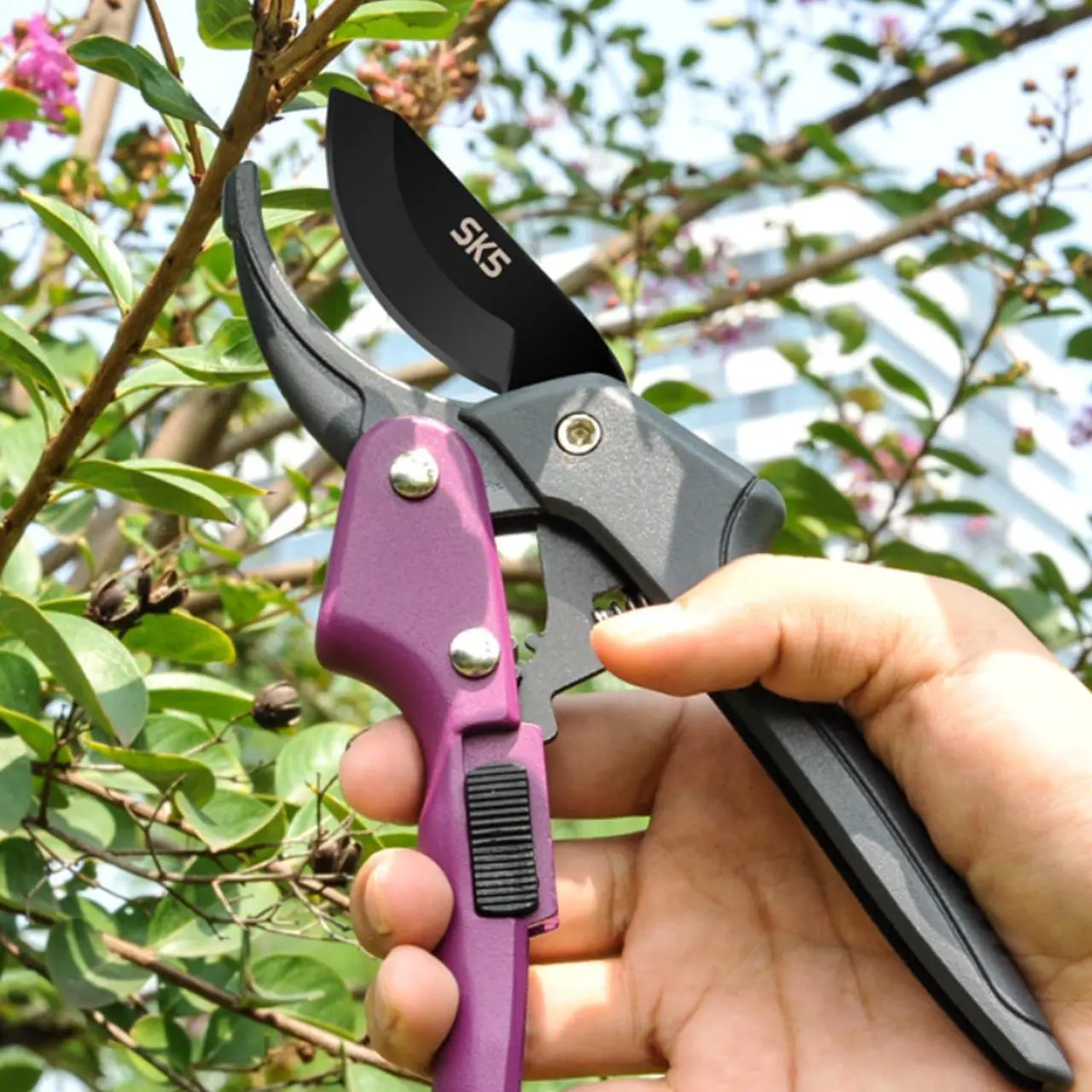 Alt view image 4 of 7 - Premium 8 inch garden clippers, 3 Times Easy to Work, Arthritis Weak Hand Snips (Pulley lever -pruners- Purple)