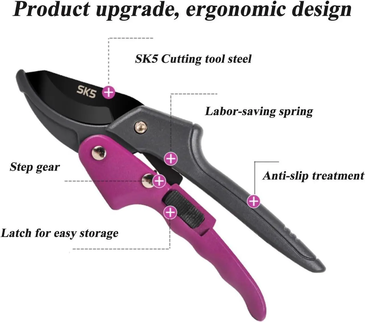 Alt view image 7 of 7 - Premium 8 inch garden clippers, 3 Times Easy to Work, Arthritis Weak Hand Snips (Pulley lever -pruners- Purple)