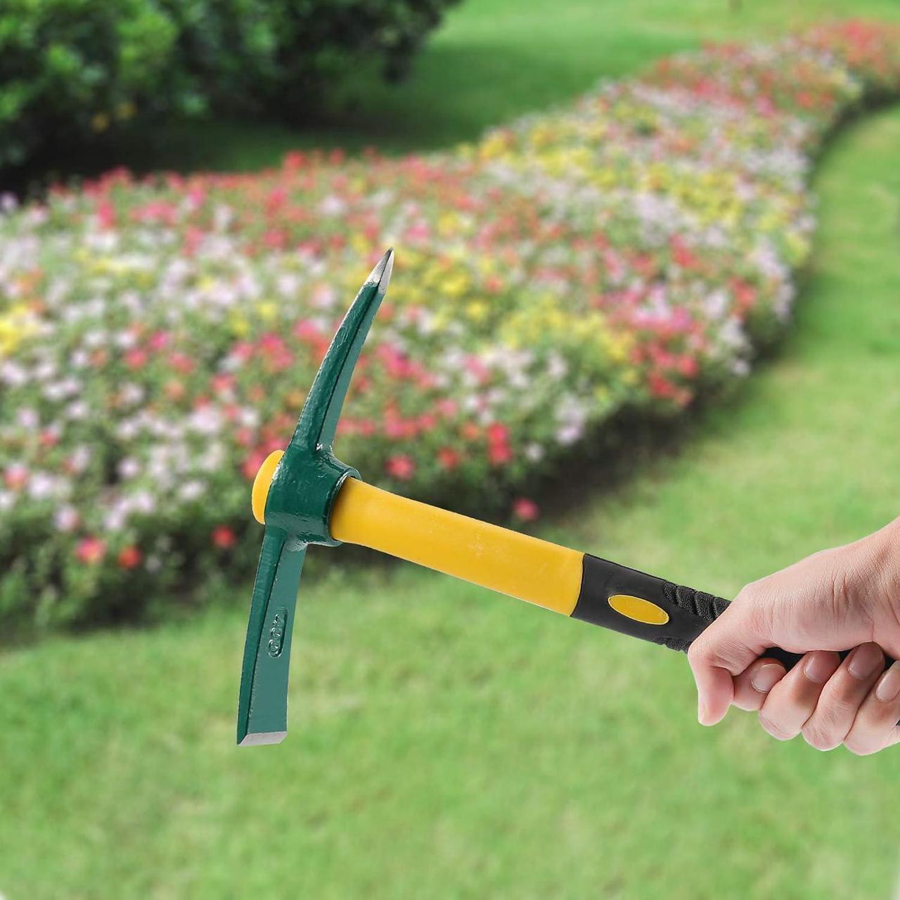 Alt view image 7 of 7 - KEILEOHO 15 Inches Pick Mattock Hoe, Forged Weeding Garden Pick Axe with Rubber Handle, Weeding Mattock Hoe for Gardening, Loosening Soil, Camping, Planting Vegetables and Fruits