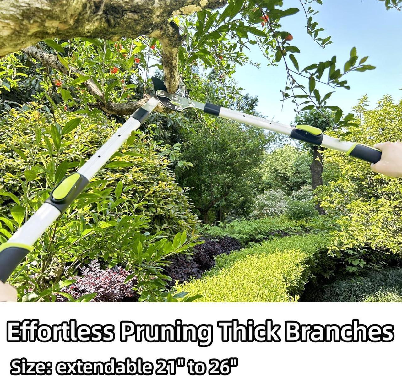 Alt view image 6 of 6 - Loppers for Tree Trimming Heavy Duty Branch Cutter with Compound Action, Effortless Tree Pruner Extendable 21-26" Loppers for Gardening, Long Handle Pruning Shears with 1.6" Clean Cut Capacity