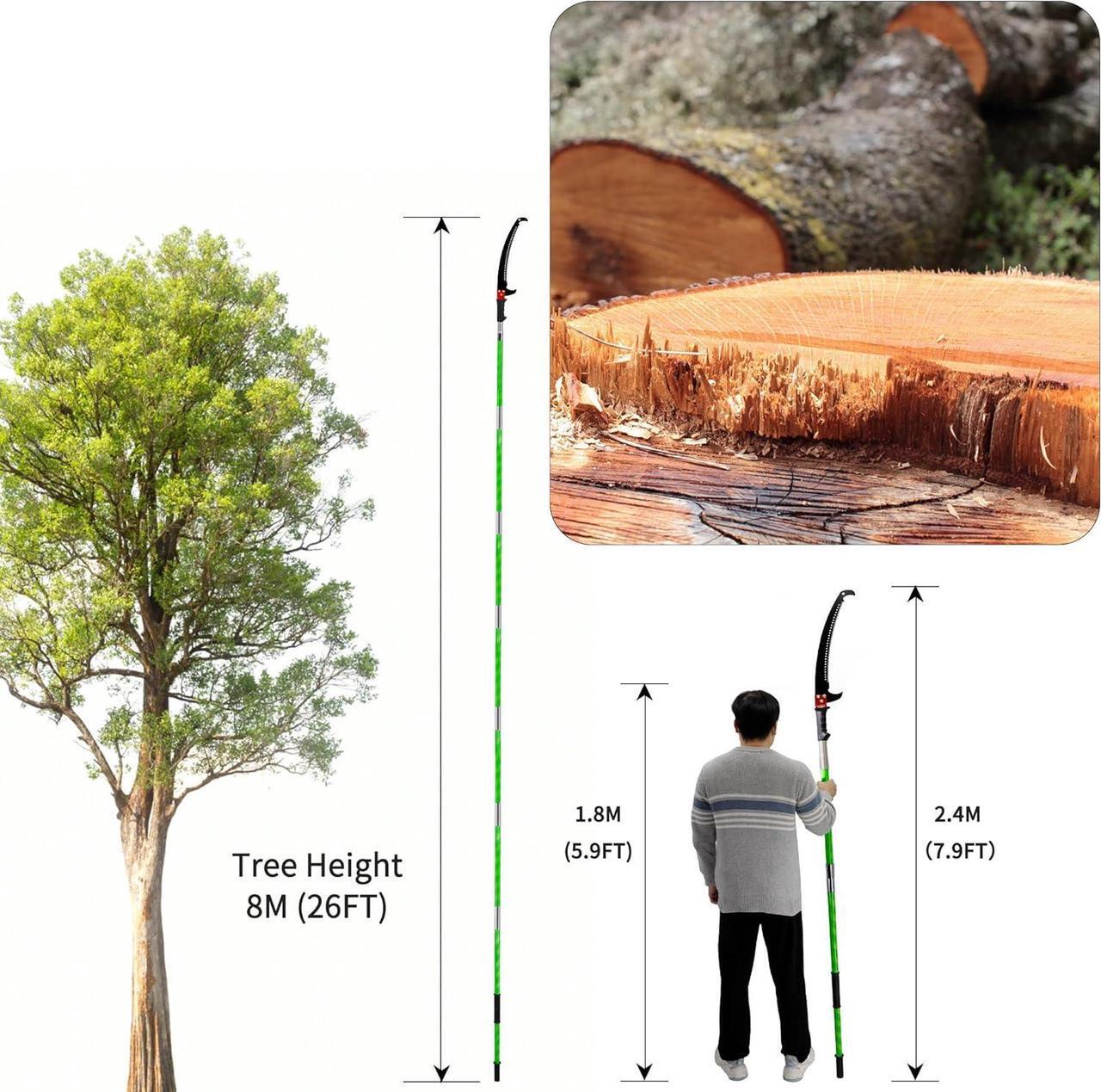 Alt view image 3 of 7 - 26 Feet Tree Pole Pruner Manual Branches Trimmer Extension Cut Tree Branch Garden Tools Loppers Hand Pole Saws (With Scissors)