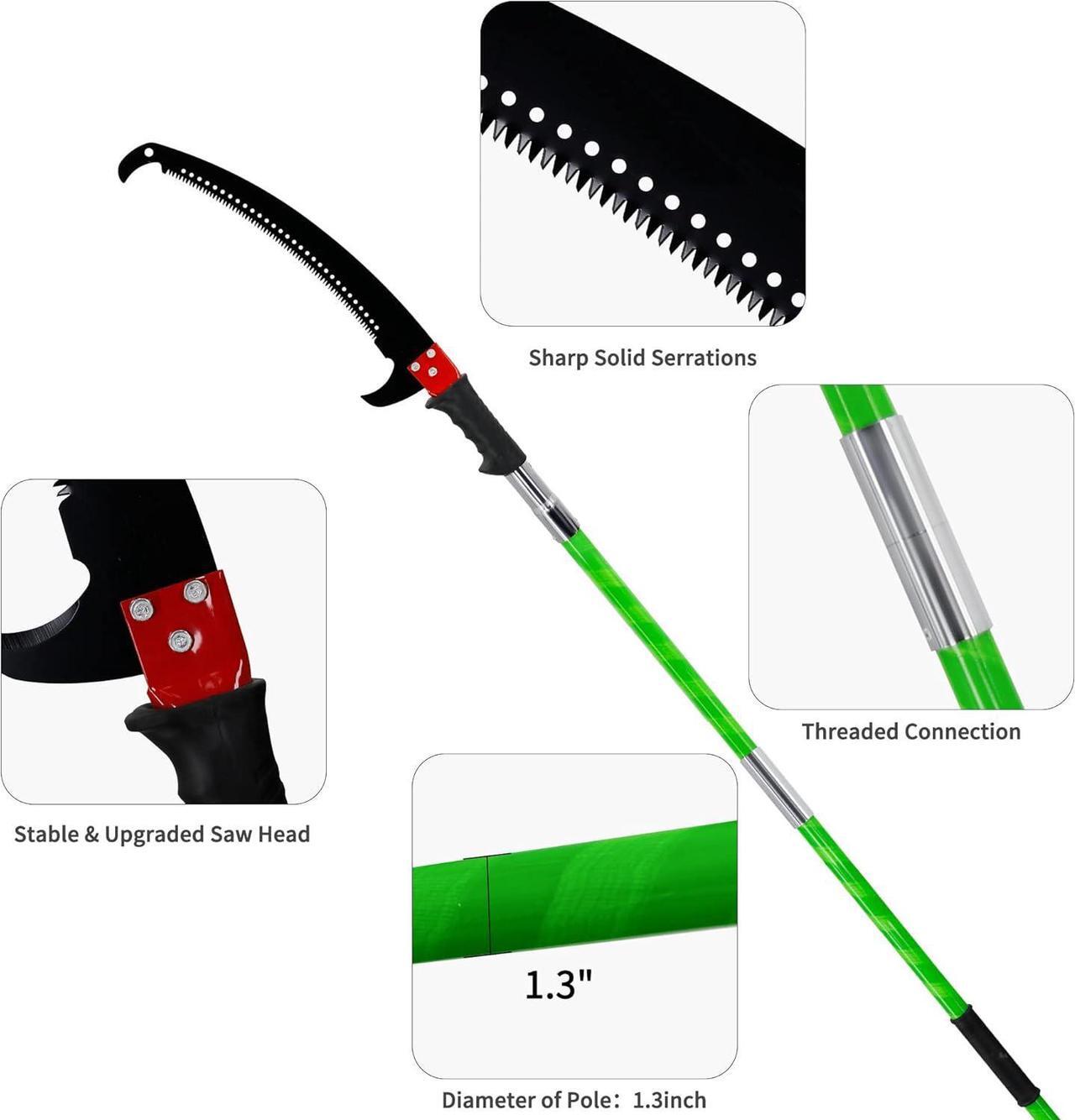 Alt view image 4 of 7 - 26 Feet Tree Pole Pruner Manual Branches Trimmer Extension Cut Tree Branch Garden Tools Loppers Hand Pole Saws (With Scissors)