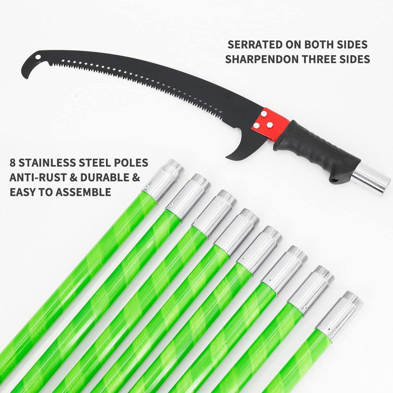 Alt view image 5 of 7 - 26 Feet Tree Pole Pruner Manual Branches Trimmer Extension Cut Tree Branch Garden Tools Loppers Hand Pole Saws (With Scissors)