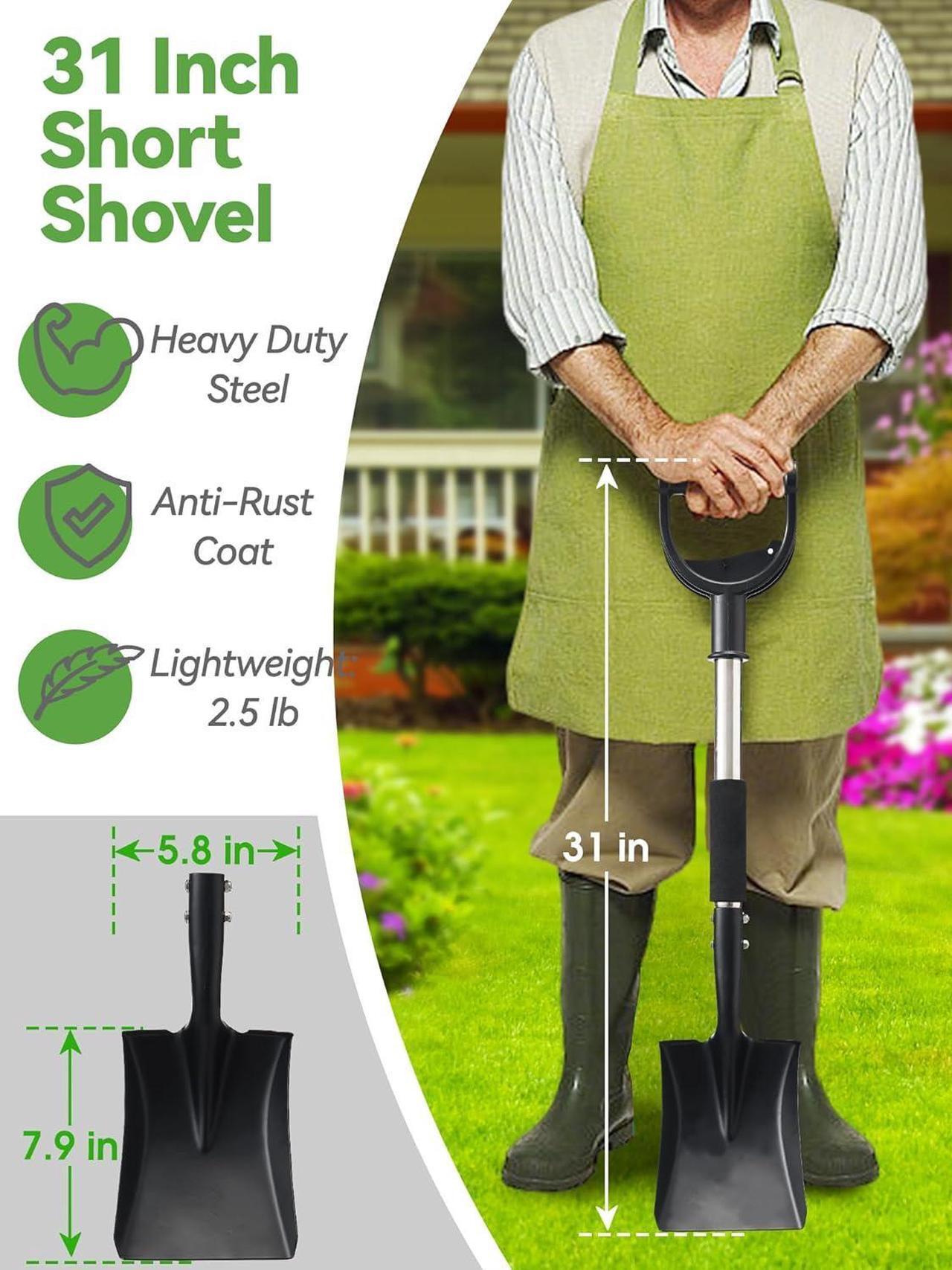 Alt view image 3 of 7 - Flat Shovel, Garden Shovels for Transferring, 31 in Small Square Spade for Kids, Shovels for Sand Beach, Trenching, Digging, Landscaping, Short Gardening Tools with D-Handle Foam Grip
