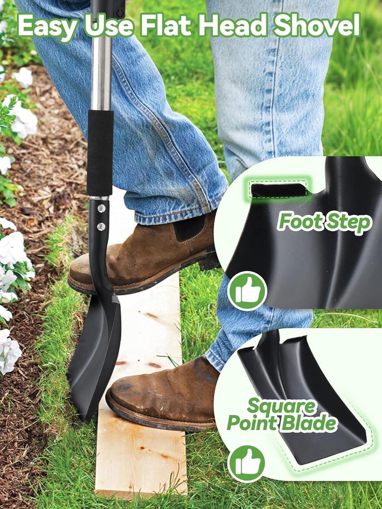 Alt view image 4 of 7 - Flat Shovel, Garden Shovels for Transferring, 31 in Small Square Spade for Kids, Shovels for Sand Beach, Trenching, Digging, Landscaping, Short Gardening Tools with D-Handle Foam Grip