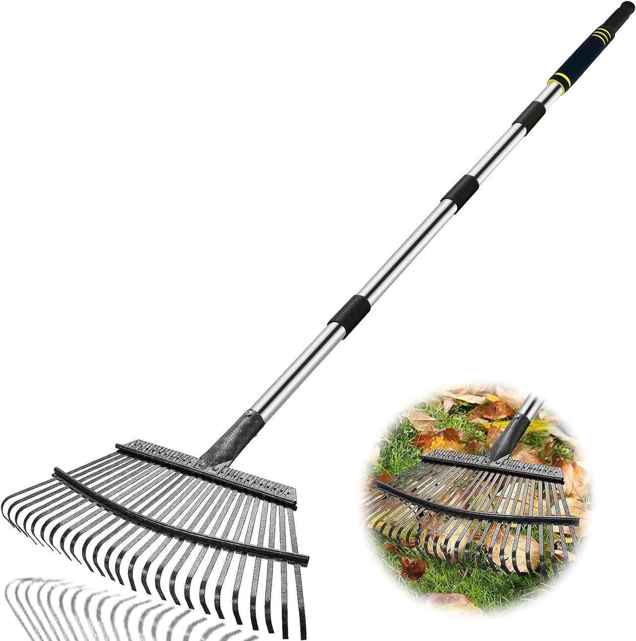 Main image of Rake Heavy Duty 6FT Long Garden Rake , 18.5 Inch Wide, 25 Metal Tines, Adjustable Stainless Steel Handle, Leaf Rakes for Leaves, Yards, Grass, Garbage, Weeds, Debris (Black)