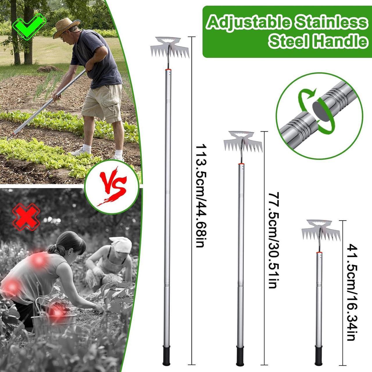 Alt view image 2 of 6 - New Adjustable Uprooting Weeding Tool with Long Handle,11-Teeth Weed Puller Rake 2-in-1 Hand Weeder Garden Tools for Garden&Backyard,Manganese Steel Weeder Pulling Tool for Weeding Loosening Planting
