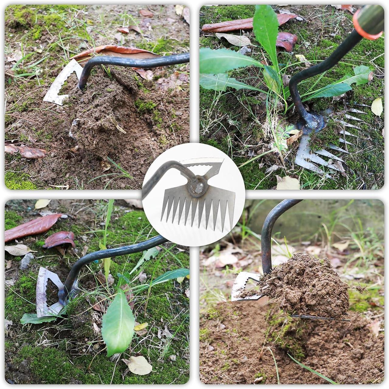 Alt view image 3 of 6 - New Adjustable Uprooting Weeding Tool with Long Handle,11-Teeth Weed Puller Rake 2-in-1 Hand Weeder Garden Tools for Garden&Backyard,Manganese Steel Weeder Pulling Tool for Weeding Loosening Planting
