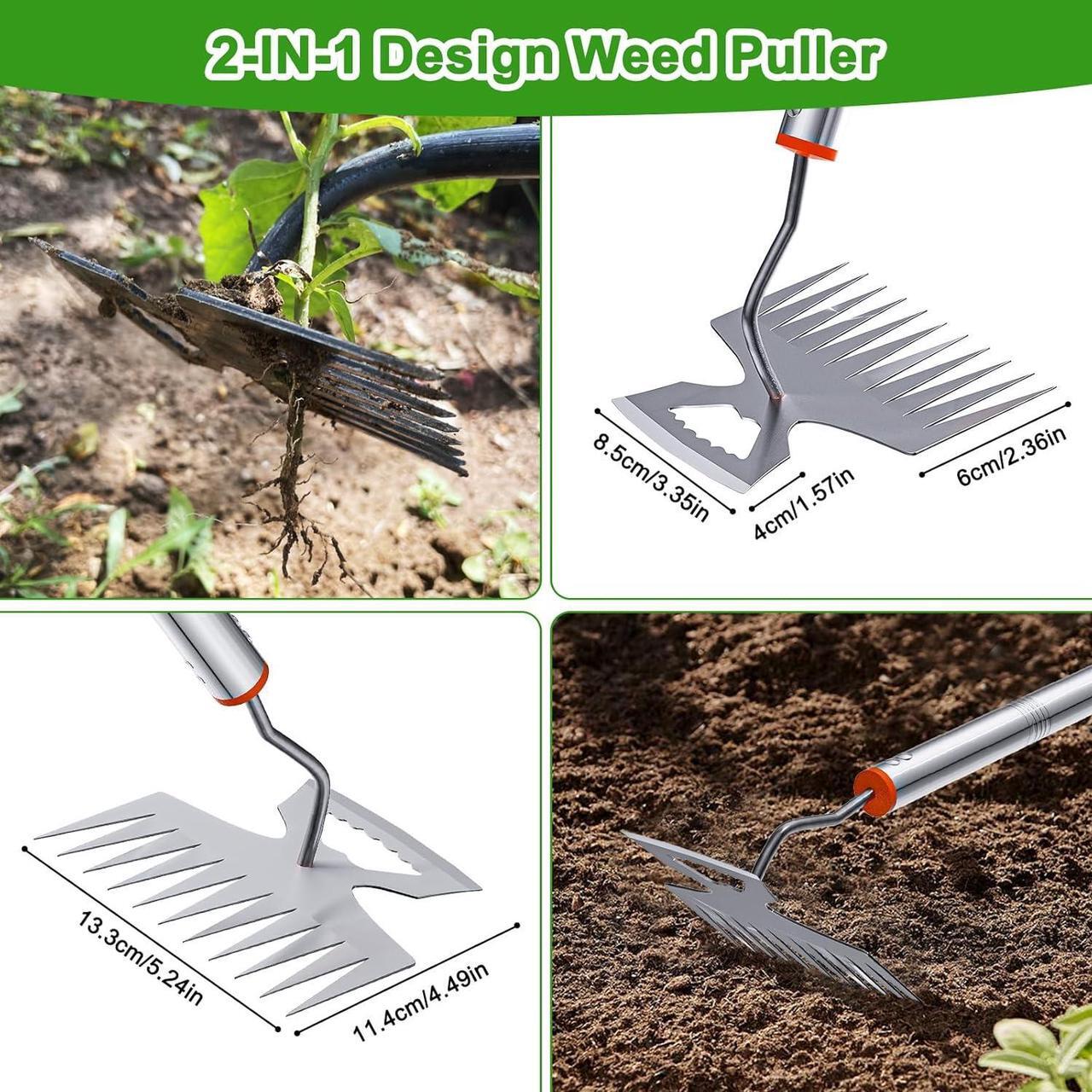 Alt view image 4 of 6 - New Adjustable Uprooting Weeding Tool with Long Handle,11-Teeth Weed Puller Rake 2-in-1 Hand Weeder Garden Tools for Garden&Backyard,Manganese Steel Weeder Pulling Tool for Weeding Loosening Planting