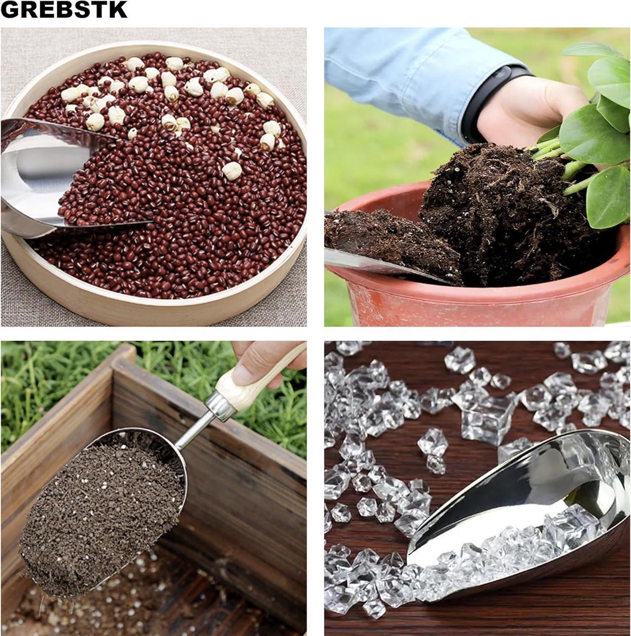 Alt view image 5 of 7 - GREBSTK Garden Hand Large Capacity Fertilizer Scoop Soil Shovel Stainless Steel Gardening Trowel for Transplanting, Digging, Planting, Cultivation