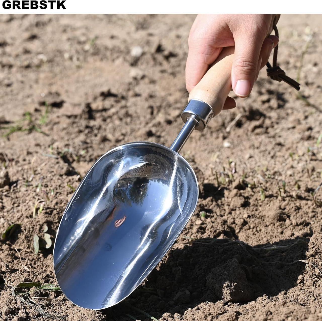 Alt view image 6 of 7 - GREBSTK Garden Hand Large Capacity Fertilizer Scoop Soil Shovel Stainless Steel Gardening Trowel for Transplanting, Digging, Planting, Cultivation