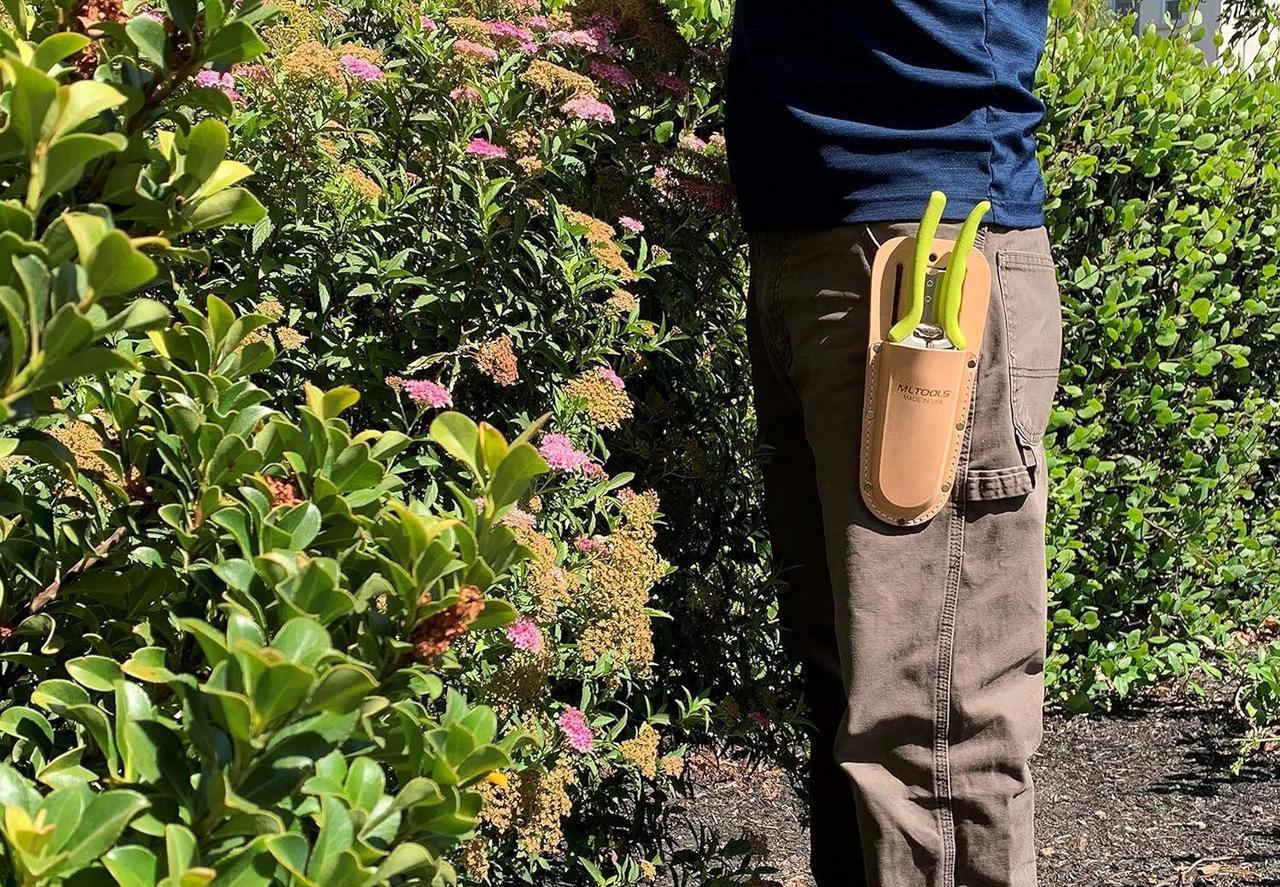 Alt view image 4 of 6 - Leather Holster for Pruning Shears | Made in USA | 100% Fine Grain Leather | Gardening Equipment Case with Steel Metal Clip | Nifty Pouch for Hand Pruners | Wide Belt Slits