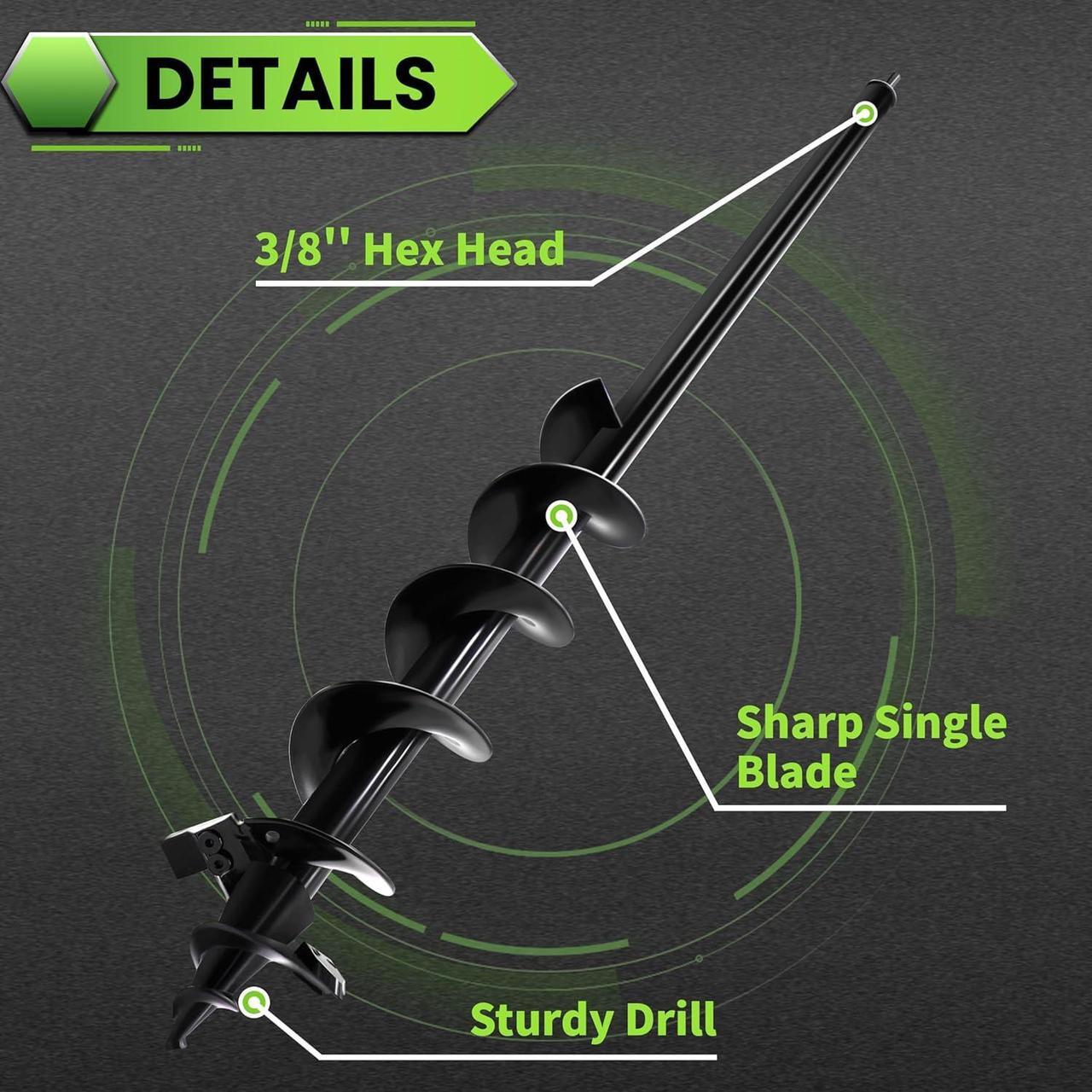 Alt view image 3 of 7 - SYITCUN Auger Drill Bit for Planting - 3"X36" Heavy-Duty Garden Auger Spiral Drill Bit - Bulb Planter Tool & Auger Post Hole Digger - 3/8" Hex Drive Drill