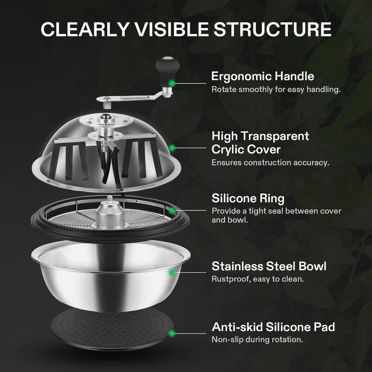 Alt view image 3 of 7 - VIVOSUN 13 inch Bud Leaf Bowl Trimmer- Clear Visibility Dome, Sharp Stainless Steel Blades for Spin Cut & Solid Metal Gear Box, Hand Pruner Included (Upgraded Version)