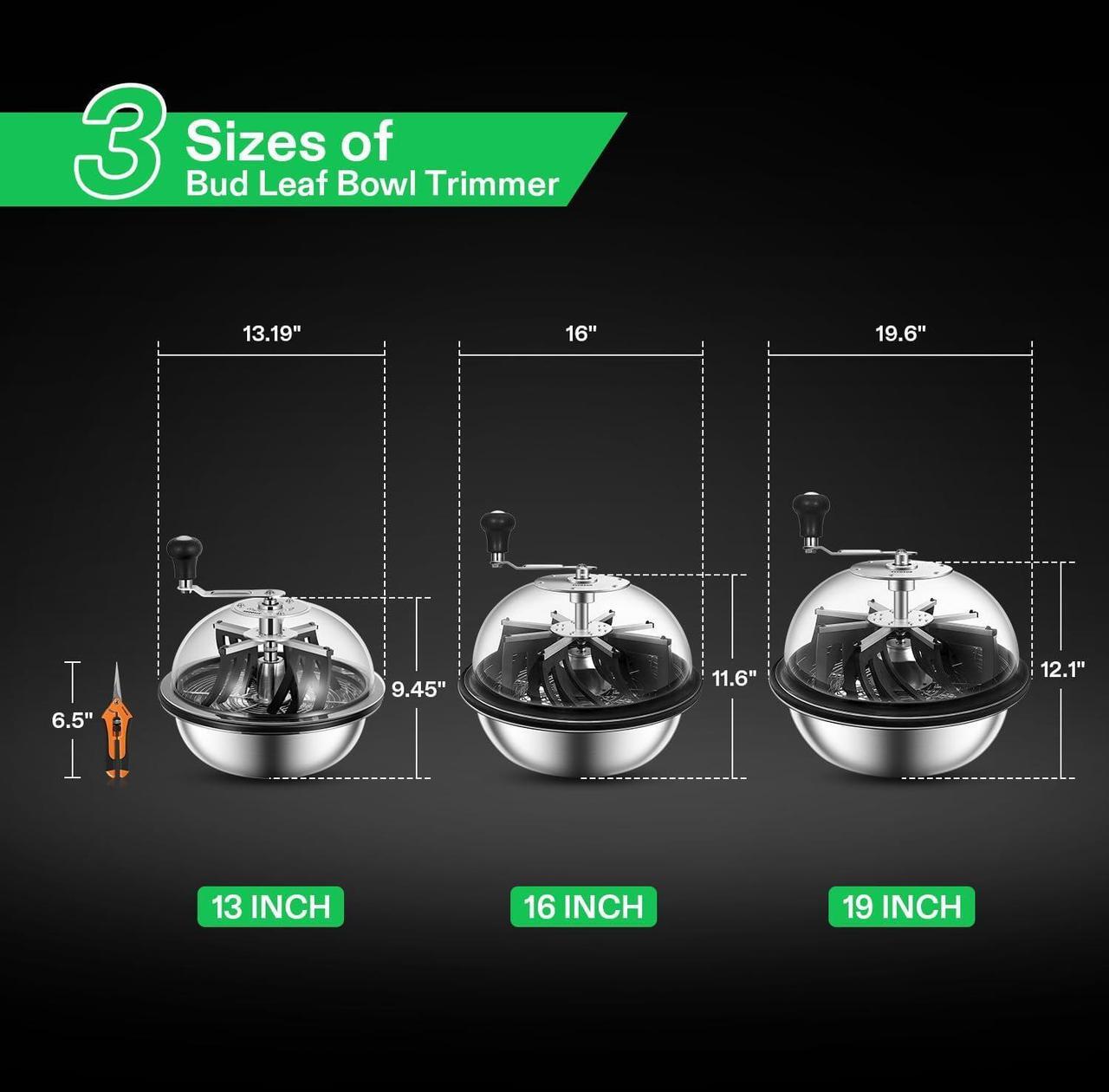 Alt view image 7 of 7 - VIVOSUN 13 inch Bud Leaf Bowl Trimmer- Clear Visibility Dome, Sharp Stainless Steel Blades for Spin Cut & Solid Metal Gear Box, Hand Pruner Included (Upgraded Version)