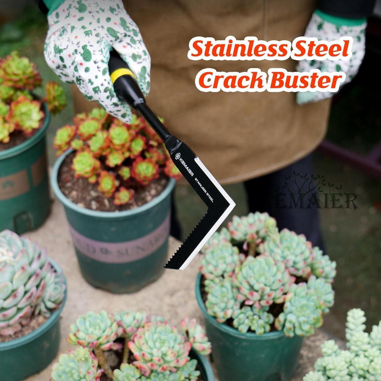 Alt view image 2 of 7 - Garden Tool Set - Featuring a Heavy-Duty Stainless Steel Hand Cultivator, Transplant Shovel, Trowel, Crack Weeder, and Dandelion Weeder - The Ultimate, Unbreakable Gardening Gift
