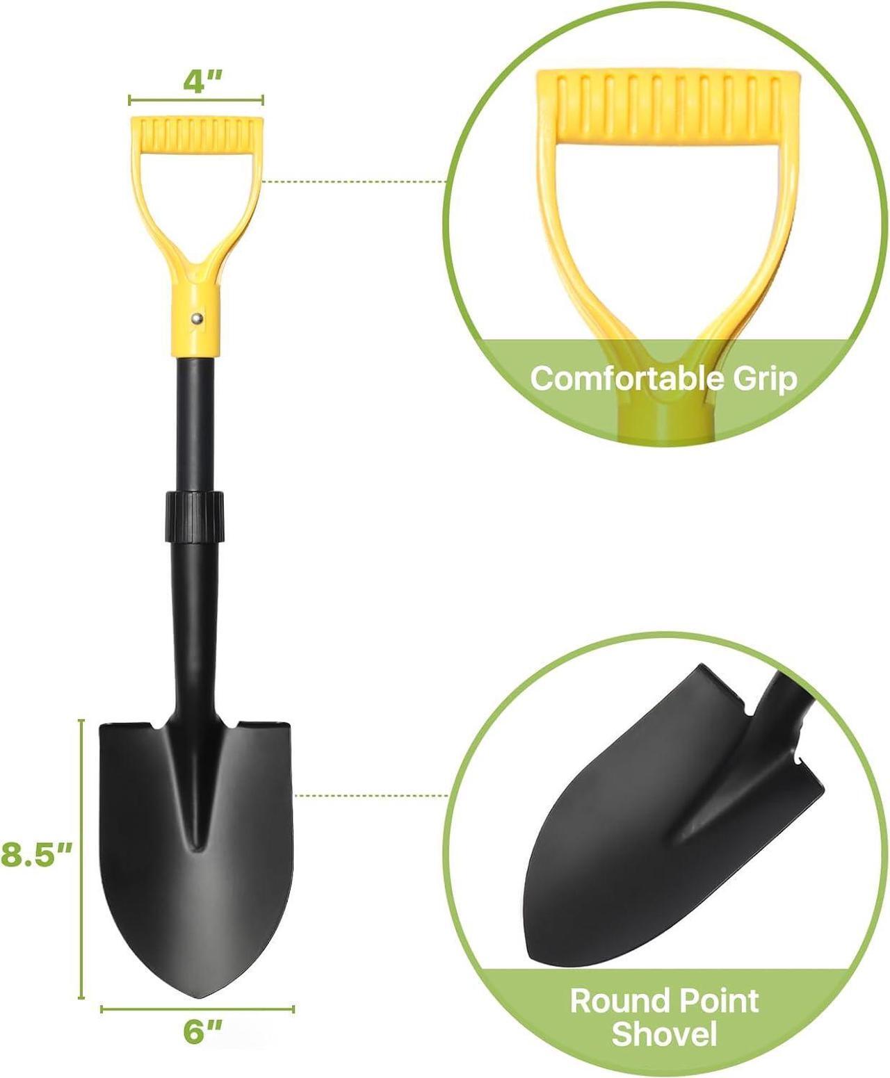 Alt view image 3 of 7 - Shovels for Digging, 28" Small Shovels Heavy Duty with D Handle, Pointed Spade Shovel for Camping, Edging, Beach Sand, Metal Garden Shovel with Fiberglass Shaft, Portable Mini Shovel, Yellow Grip
