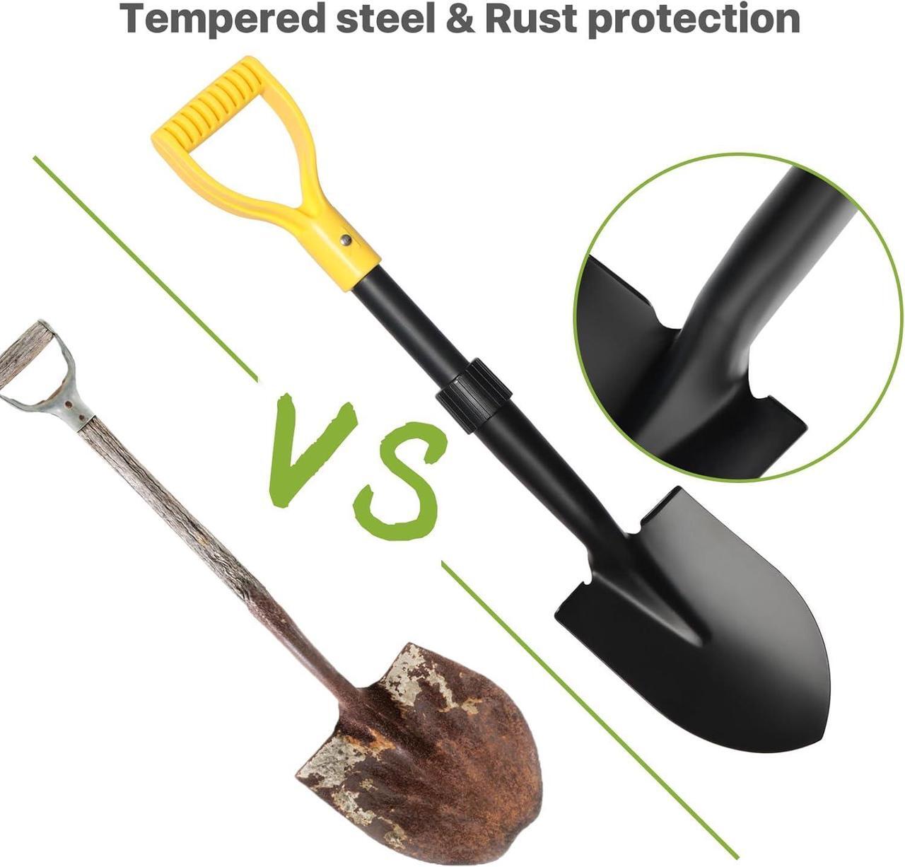 Alt view image 4 of 7 - Shovels for Digging, 28" Small Shovels Heavy Duty with D Handle, Pointed Spade Shovel for Camping, Edging, Beach Sand, Metal Garden Shovel with Fiberglass Shaft, Portable Mini Shovel, Yellow Grip