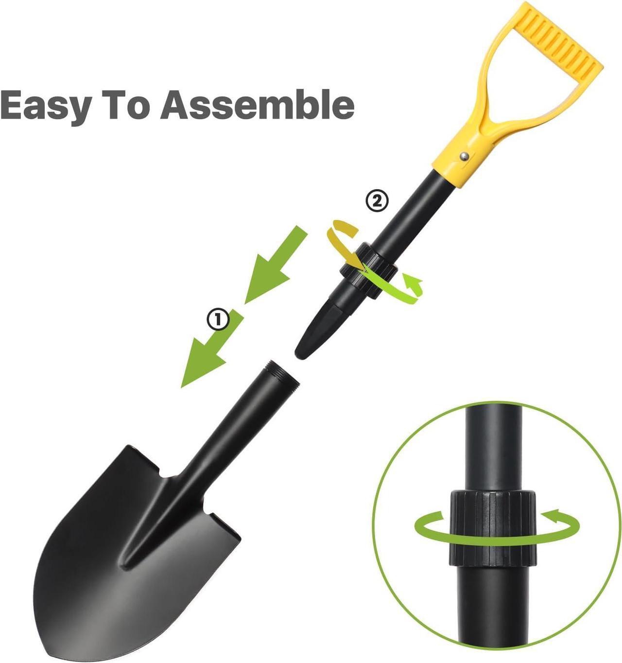 Alt view image 6 of 7 - Shovels for Digging, 28" Small Shovels Heavy Duty with D Handle, Pointed Spade Shovel for Camping, Edging, Beach Sand, Metal Garden Shovel with Fiberglass Shaft, Portable Mini Shovel, Yellow Grip