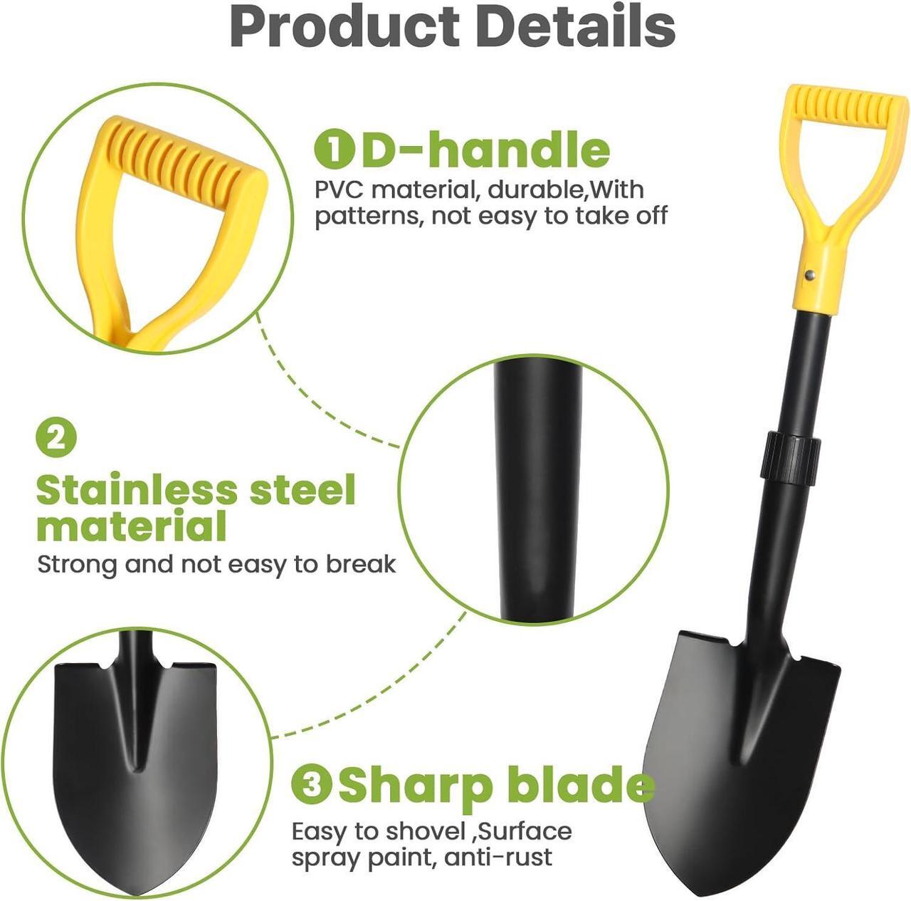 Alt view image 5 of 7 - Shovels for Digging, 28" Small Shovels Heavy Duty with D Handle, Pointed Spade Shovel for Camping, Edging, Beach Sand, Metal Garden Shovel with Fiberglass Shaft, Portable Mini Shovel, Yellow Grip