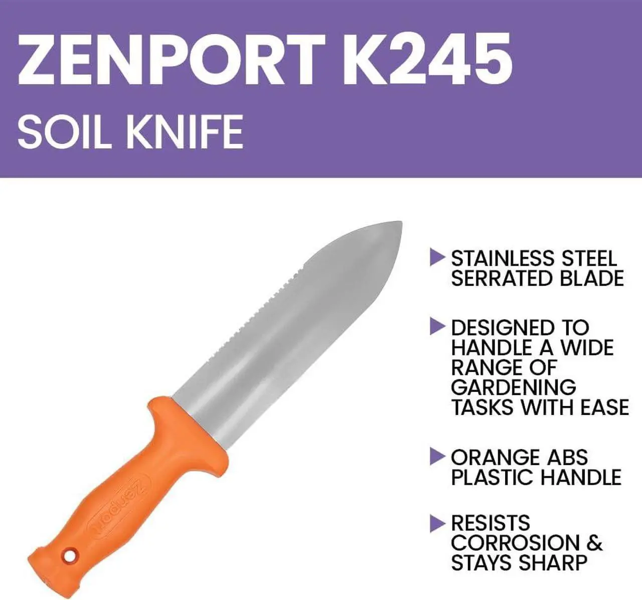 Alt view image 5 of 5 - Zenport K245 ZenBori Soil Knife with 6-Inch Stainless Steel Serrated Blade