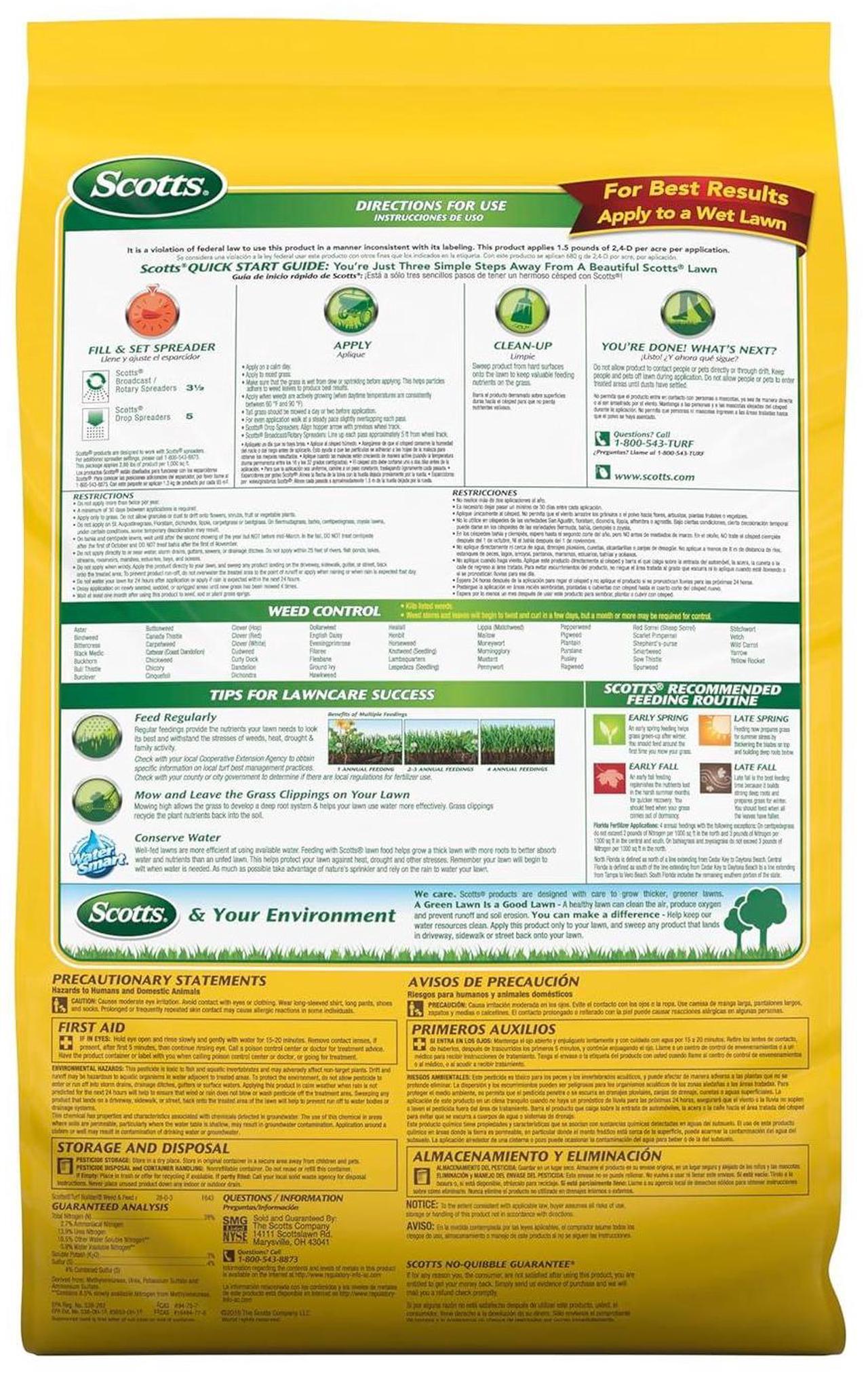 Alt view image 3 of 7 - Scotts Turf Builder Weed & Feed3, Weed Killer Plus Lawn Fertilizer, Controls Dandelion and Clover, 15,000 sq. ft., 42.87 lbs.