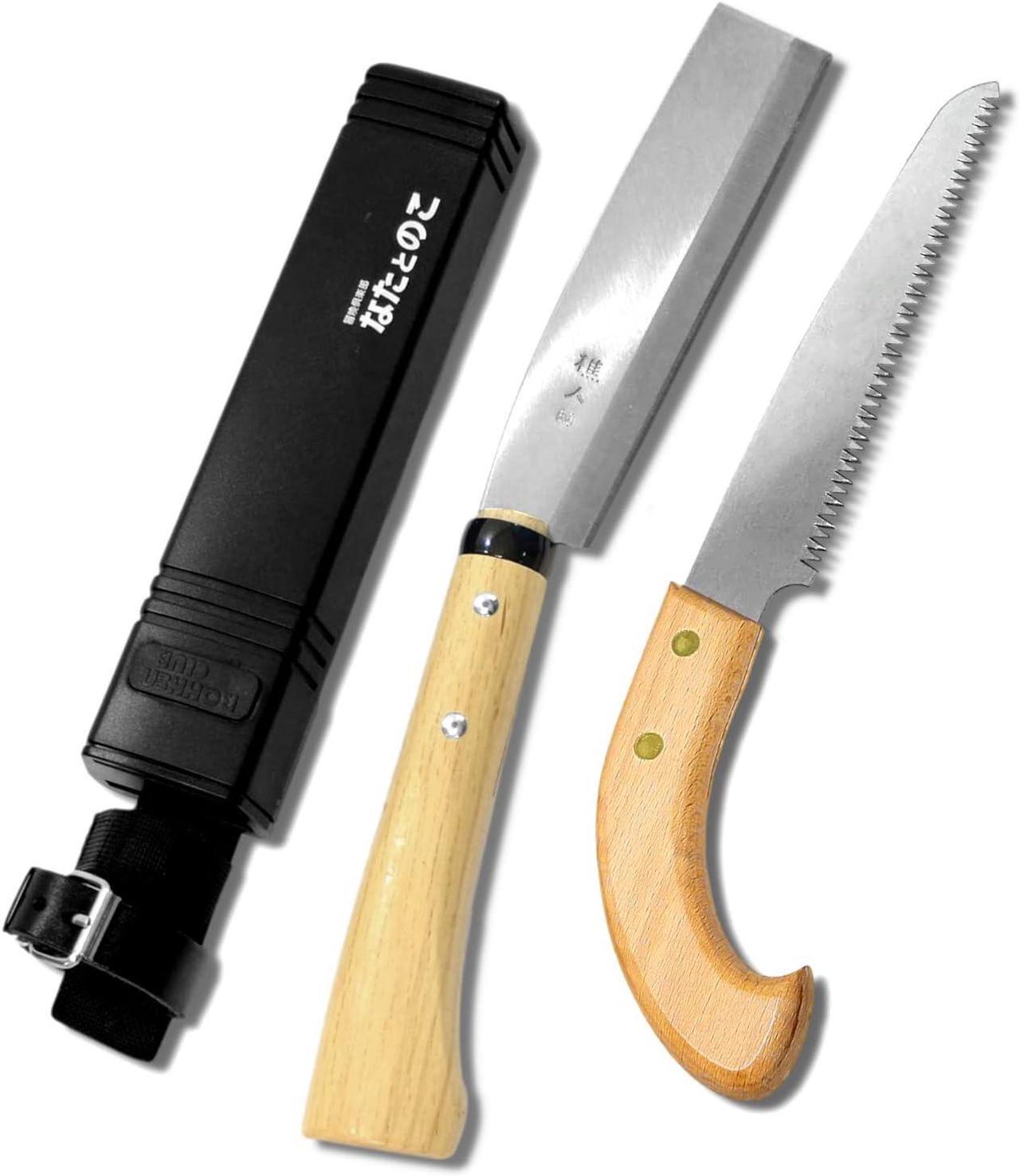 Main image of KAKURI Japanese NATA Tool Knife 6.5" and Pruning Saw Set, Made in Japan, Bushcraft Hatchet Axe and Saw Combo with Sheath for Camping, Outdoor, Campfire, Gardening