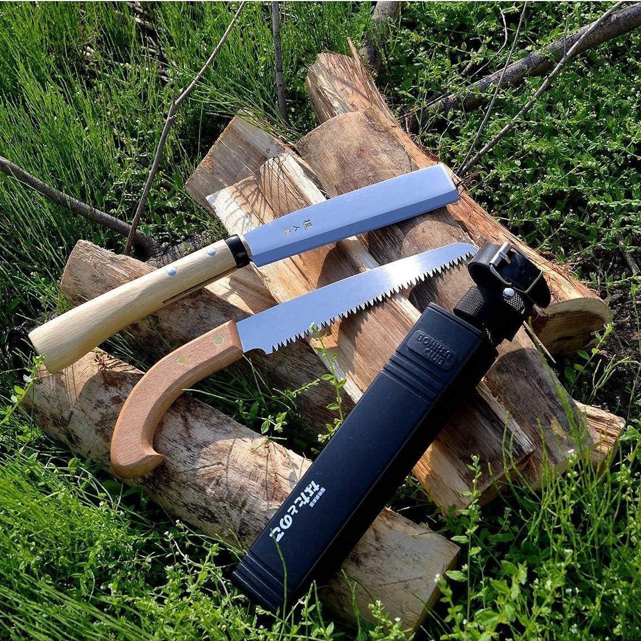 Alt view image 2 of 7 - KAKURI Japanese NATA Tool Knife 6.5" and Pruning Saw Set, Made in Japan, Bushcraft Hatchet Axe and Saw Combo with Sheath for Camping, Outdoor, Campfire, Gardening