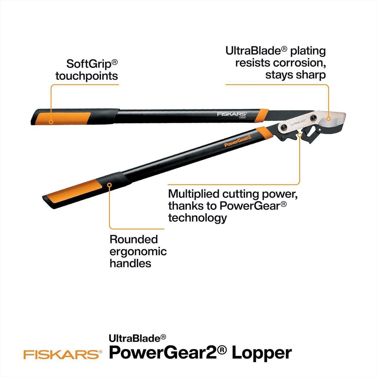 Alt view image 3 of 7 - Fiskars 32-Inch Loppers for Tree Trimming, Heavy Duty, Low-Friction Sharp Steel Blade, Branch Cutter up to 2-Inch Diameter Cut Capacity, PowerGear2 Technology that Multiplies Power for Less Effort