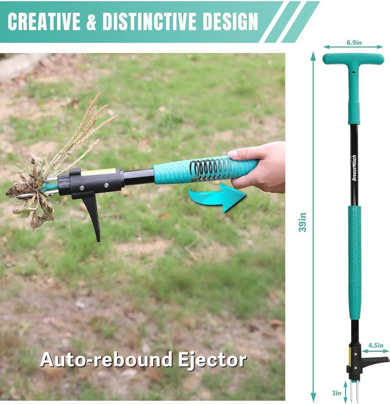 Alt view image 2 of 7 - Breeze Touch 39" Weed Pulling Tool, 3-Claw Detachable Weed Puller Tool with Long Handle, Heavy Duty Stand Up Weeder Weeding Tool for Lawn, Yard, Garden, Crabgrass, Dandelion Picker, Weed Remover